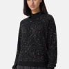Wolle Kaschmir Rundhals Pullover mit Pailletten schwarz