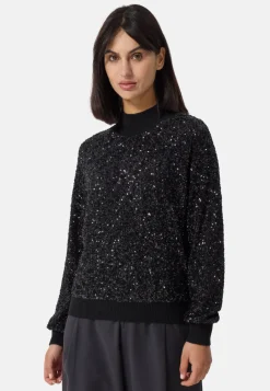Wolle Kaschmir Rundhals Pullover mit Pailletten schwarz