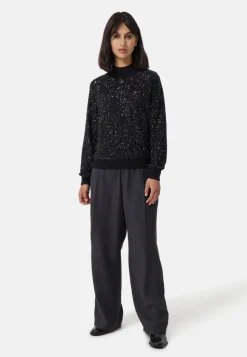 Wolle Kaschmir Rundhals Pullover mit Pailletten schwarz