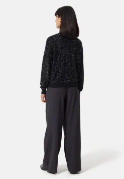 Wolle Kaschmir Rundhals Pullover mit Pailletten schwarz