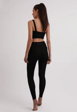 Yoga Leggins aus recyceltem Polyester und hohem Bund schwarz