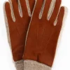 Ziegen Wildlederhandschuhe mit Kaschmirfutter und Stulpen touchscreen braun/beige