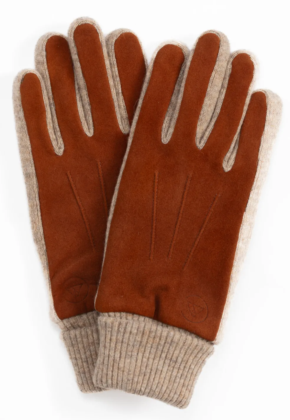 Ziegen Wildlederhandschuhe mit Kaschmirfutter und Stulpen touchscreen braun/beige
