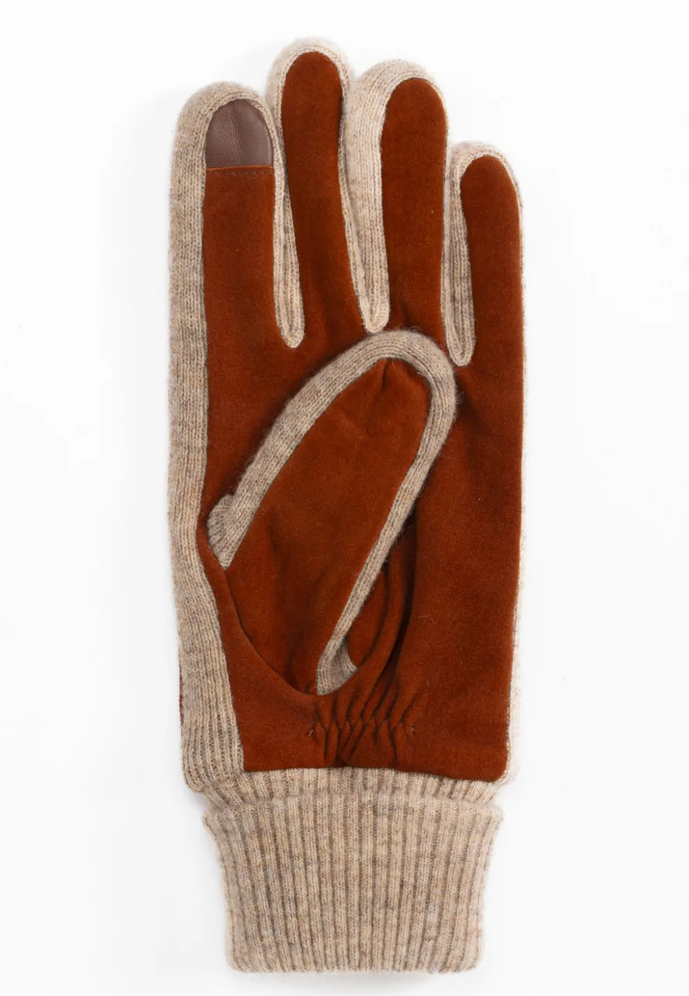 Ziegen Wildlederhandschuhe mit Kaschmirfutter und Stulpen touchscreen braun/beige
