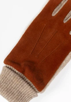Ziegen Wildlederhandschuhe mit Kaschmirfutter und Stulpen touchscreen braun/beige